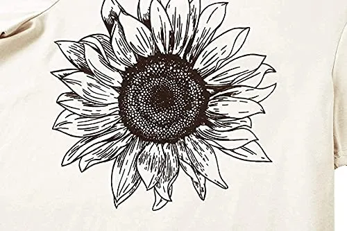 Chulianyouhuo Sunflower Graphic Shirt for Women Cute Flower Short Sleeve Casual Tee Tops Beige