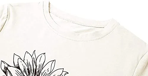 Chulianyouhuo Sunflower Graphic Shirt for Women Cute Flower Short Sleeve Casual Tee Tops Beige