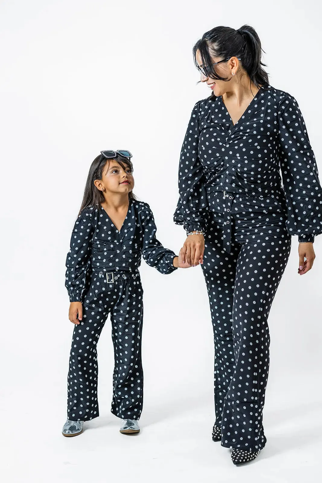 Classic Black & White Polka Dot Crop Top Set for Girls - Stylish Matching Pants (Ages 2-12)