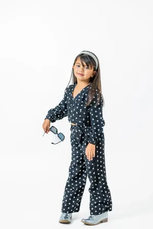 Classic Black & White Polka Dot Crop Top Set for Girls - Stylish Matching Pants (Ages 2-12)