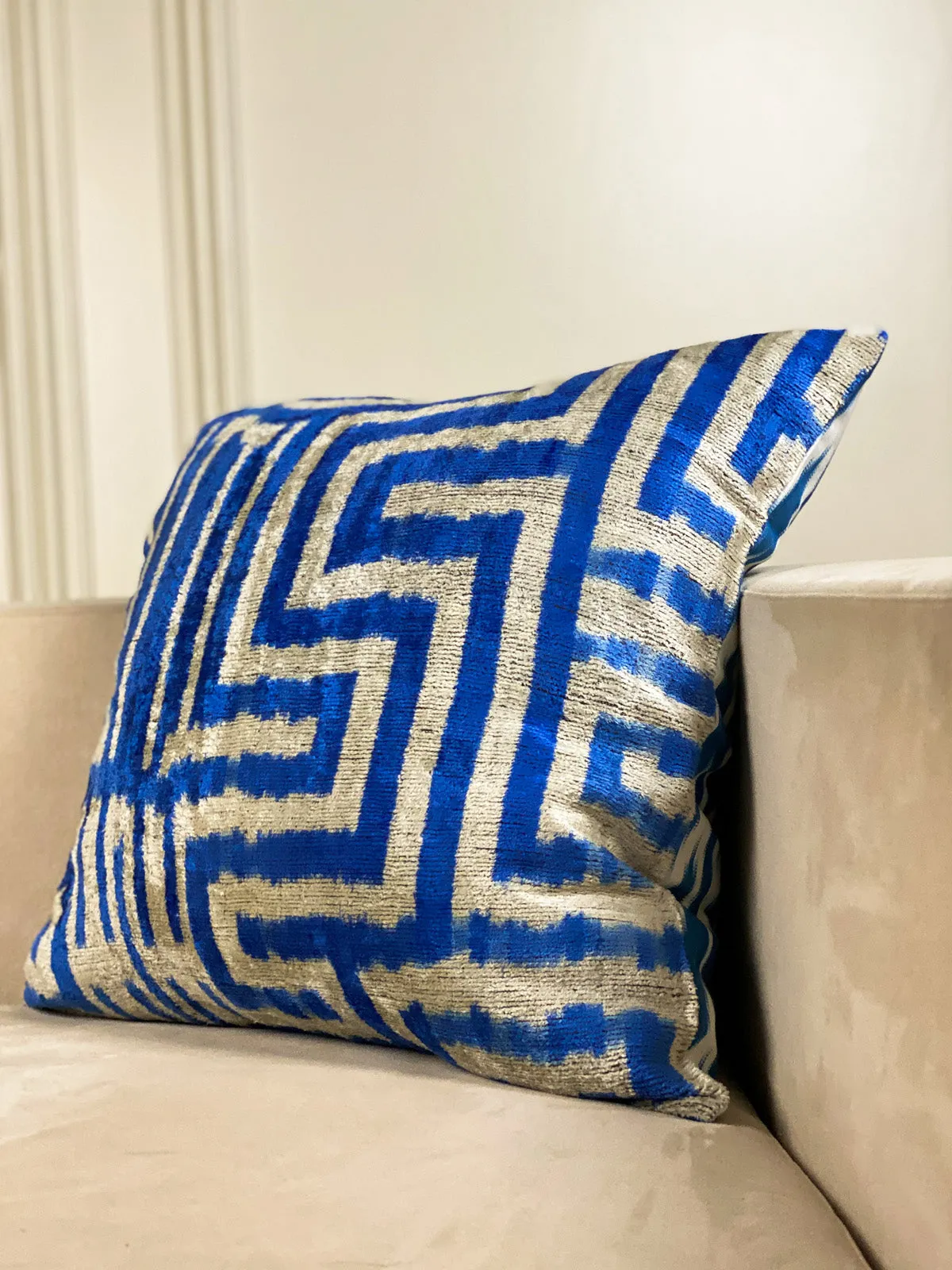 Classic Indigo Greek Key Square Pillow Cover