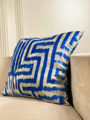 Classic Indigo Greek Key Square Pillow Cover