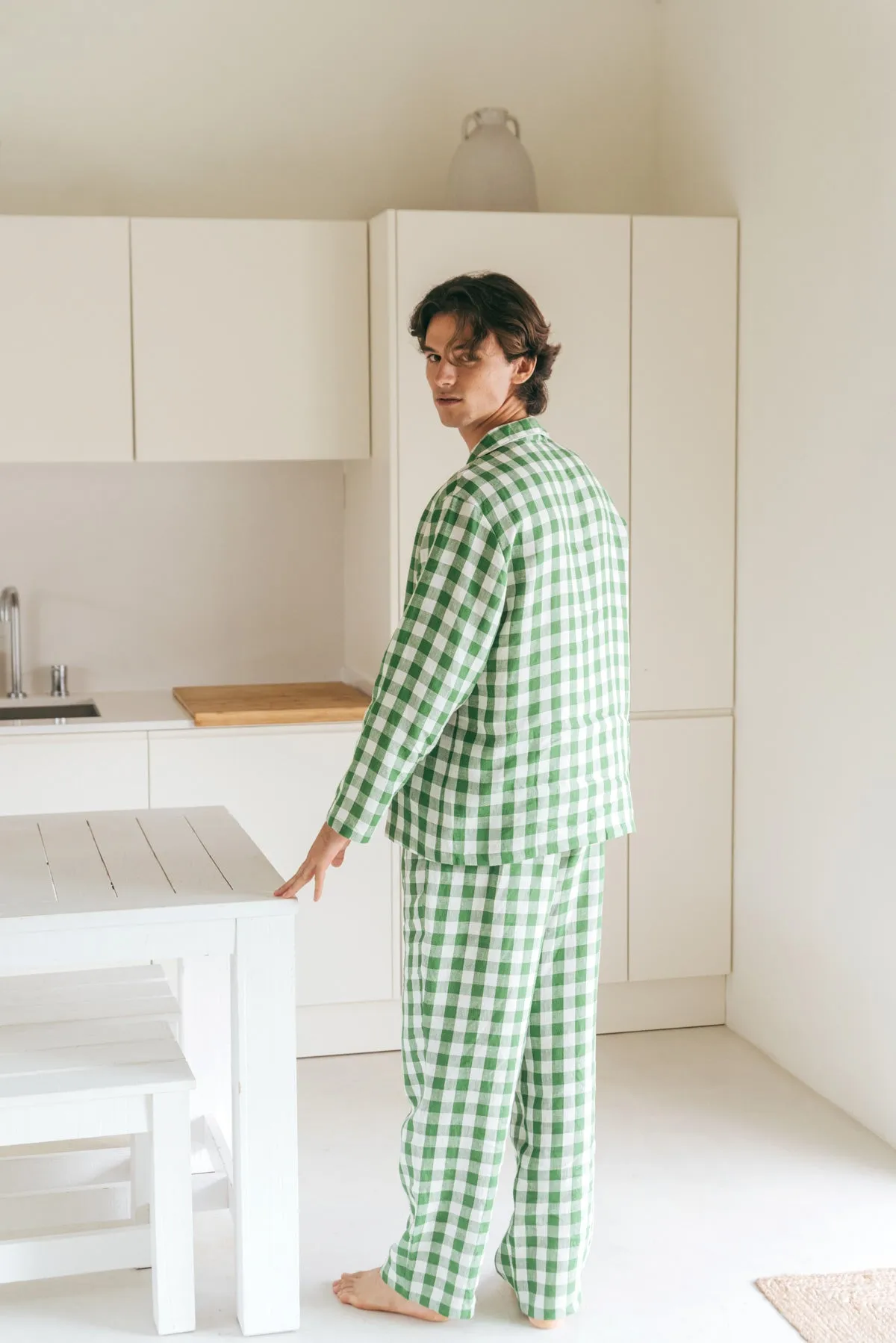 Classic linen pyjama set HARRY in Green Gingham