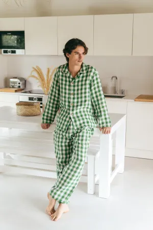 Classic linen pyjama set HARRY in Green Gingham