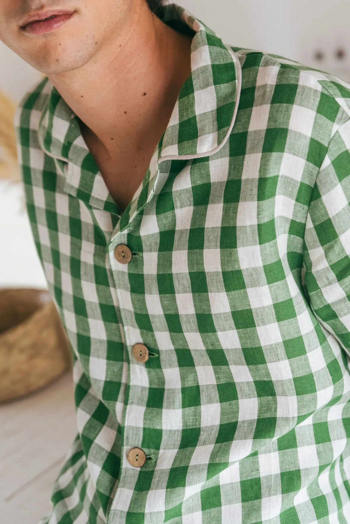 Classic linen pyjama set HARRY in Green Gingham