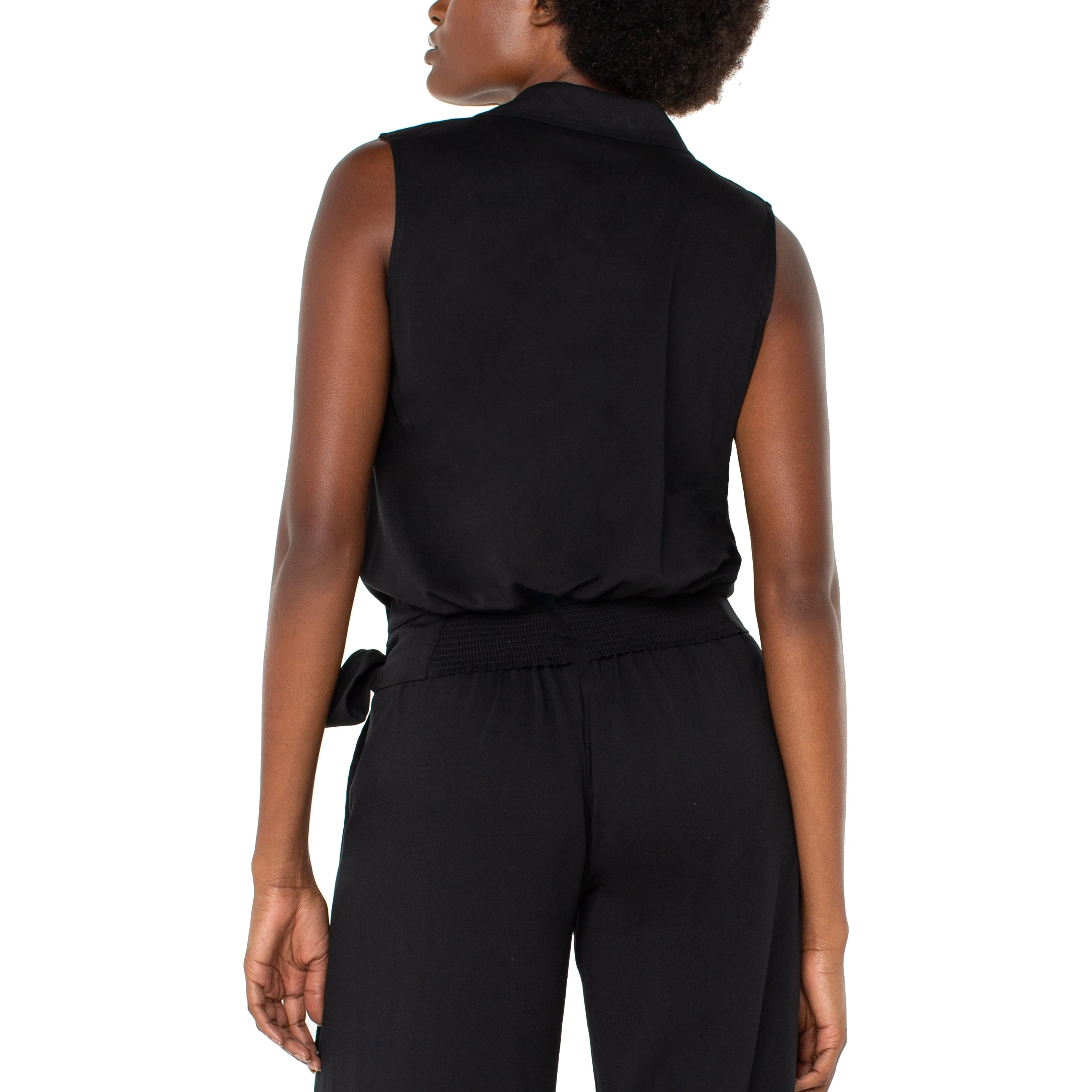 Collared Surplice Top with Tie Waist