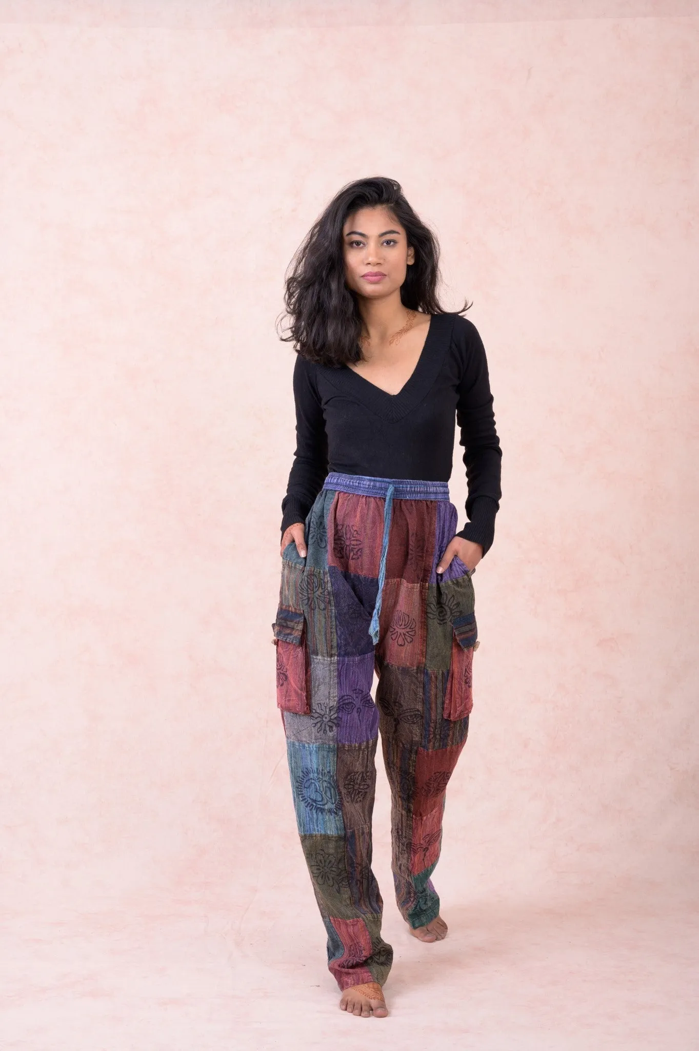 Color Patch Tie-Waist Pants