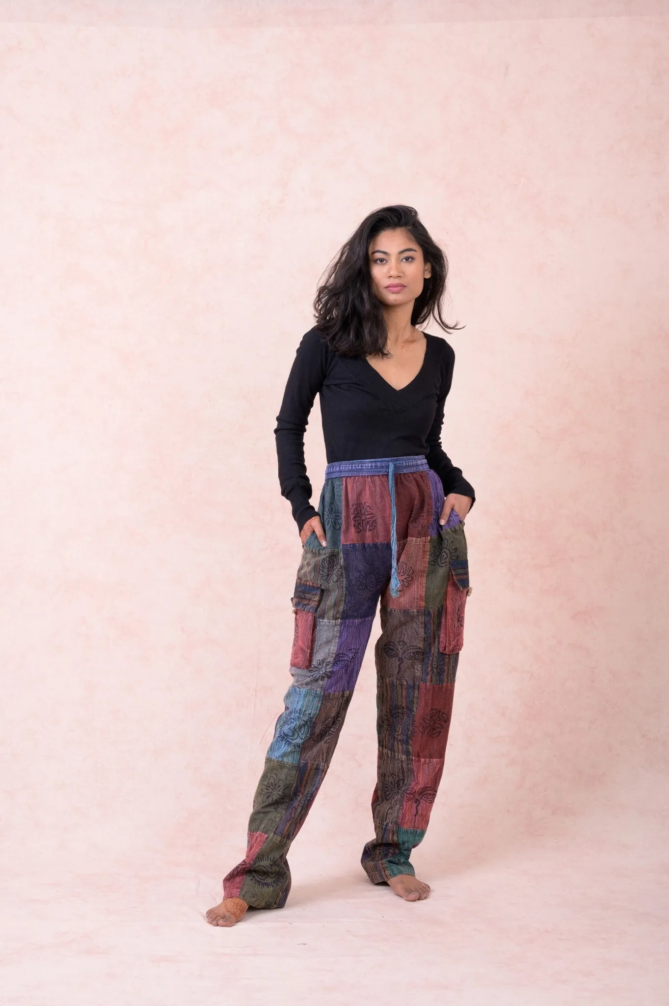 Color Patch Tie-Waist Pants