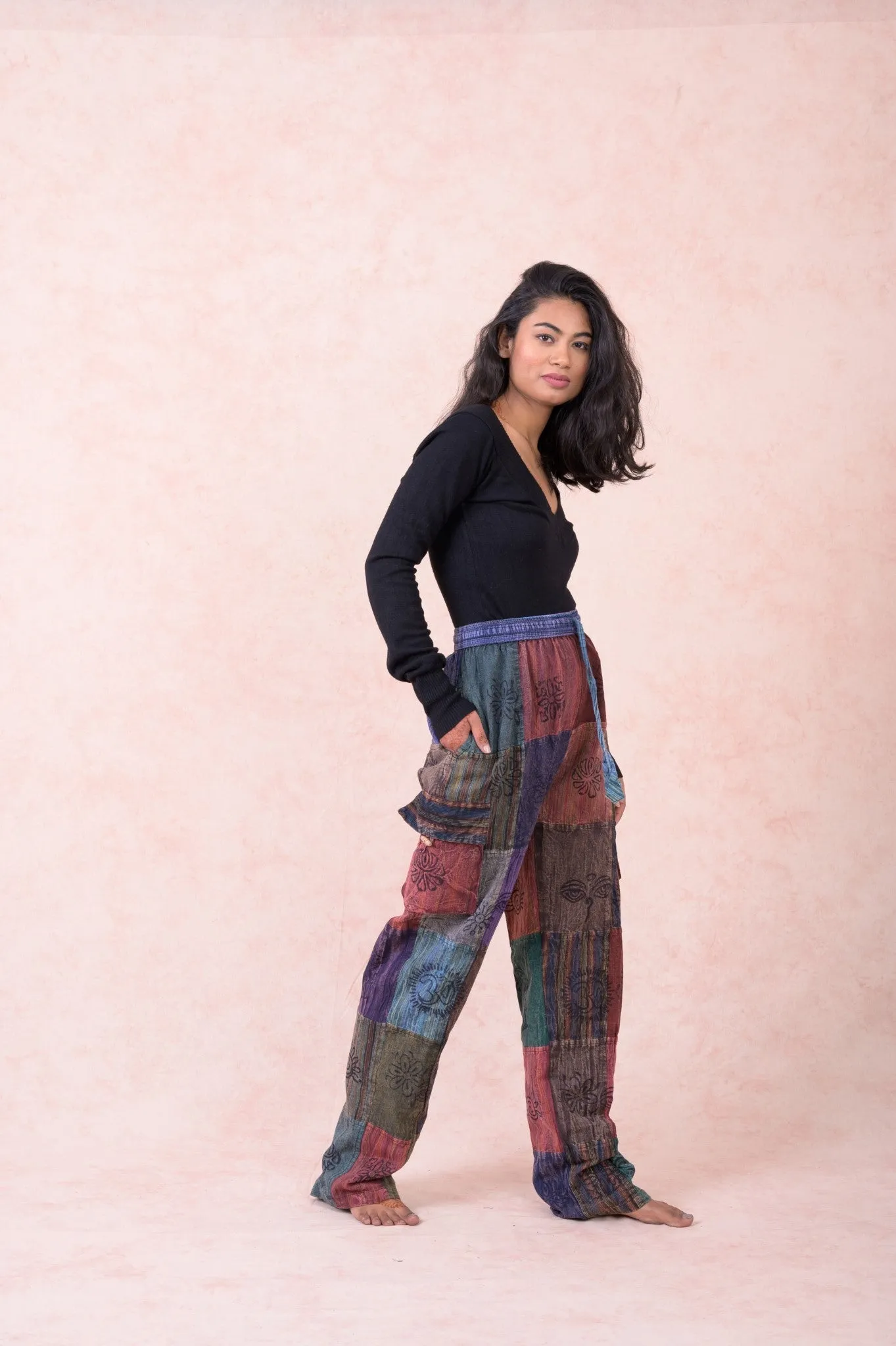Color Patch Tie-Waist Pants