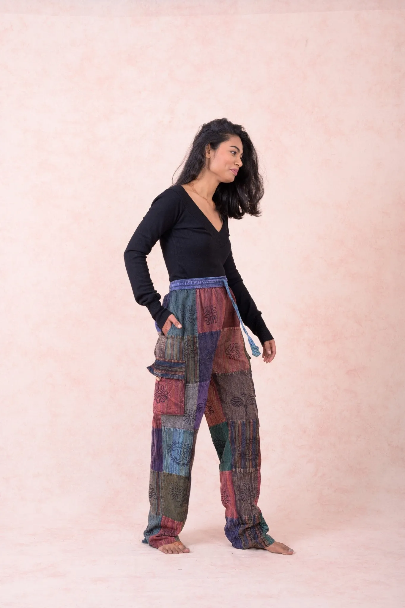 Color Patch Tie-Waist Pants