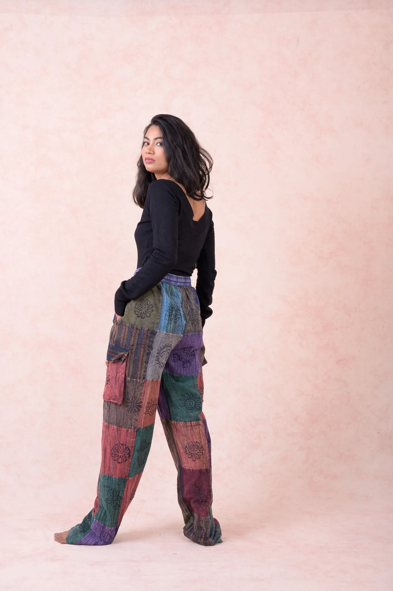 Color Patch Tie-Waist Pants