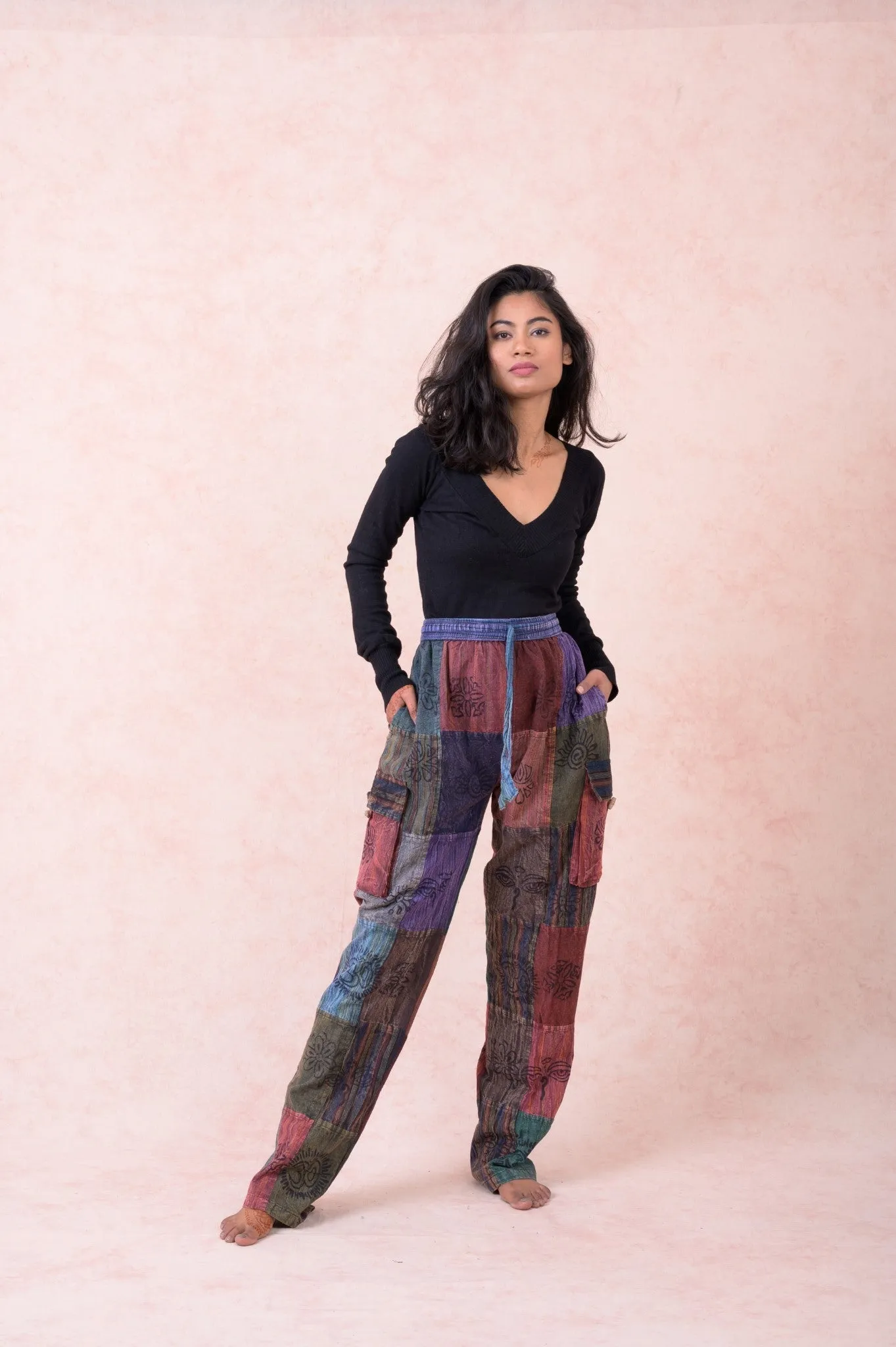 Color Patch Tie-Waist Pants