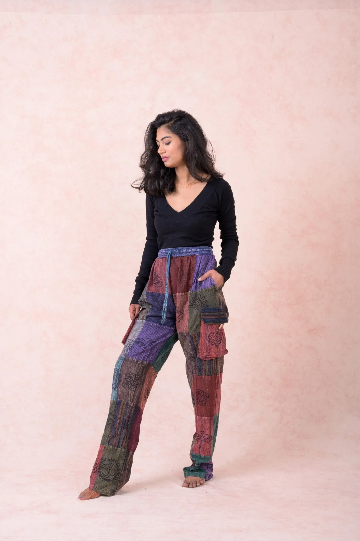 Color Patch Tie-Waist Pants