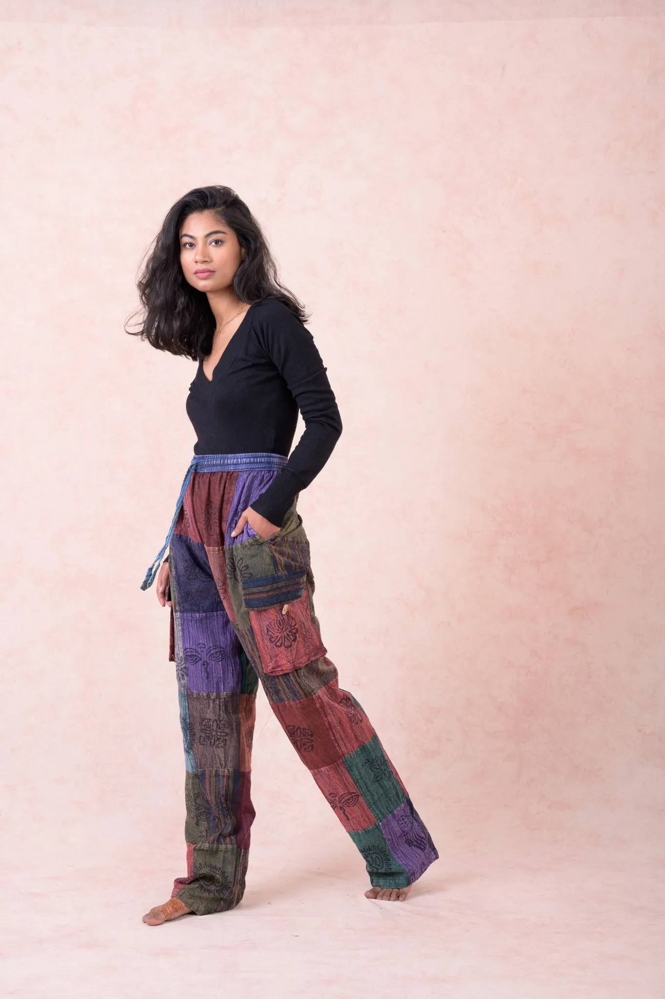 Color Patch Tie-Waist Pants