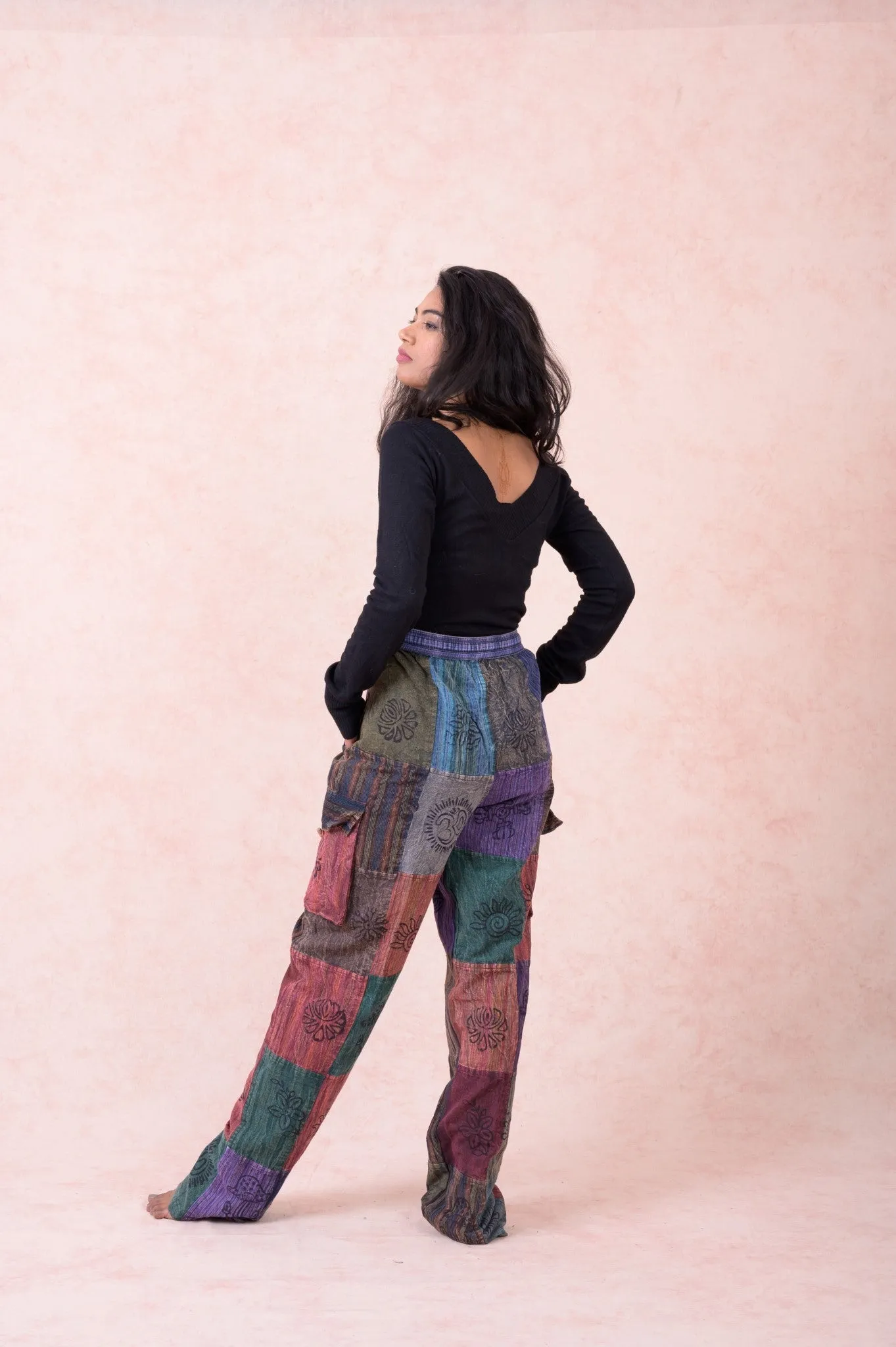 Color Patch Tie-Waist Pants