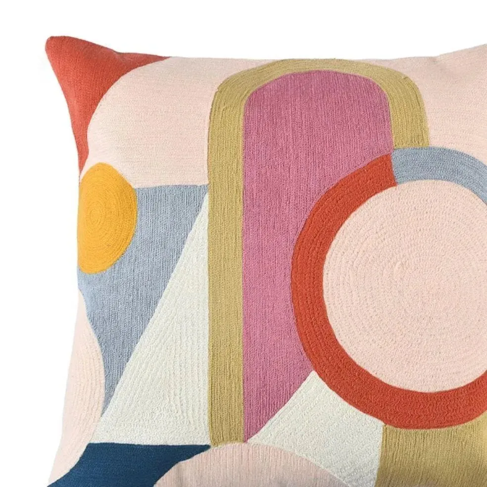 Colorful Geometry Embroidered Wool Throw Cushion Cover