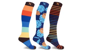 Colorful Knee High Compression Socks (3-Pairs)