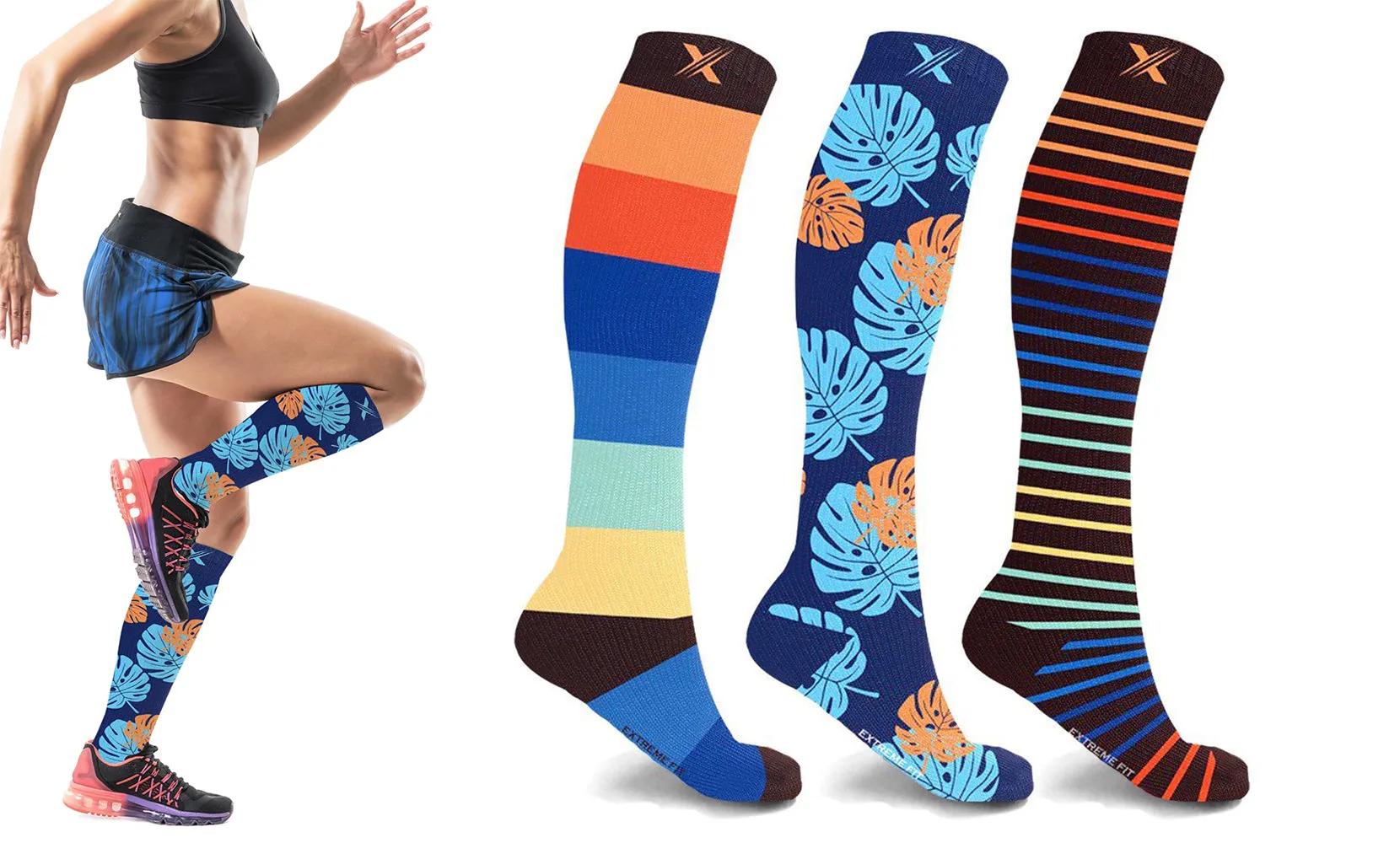 Colorful Knee High Compression Socks (3-Pairs)