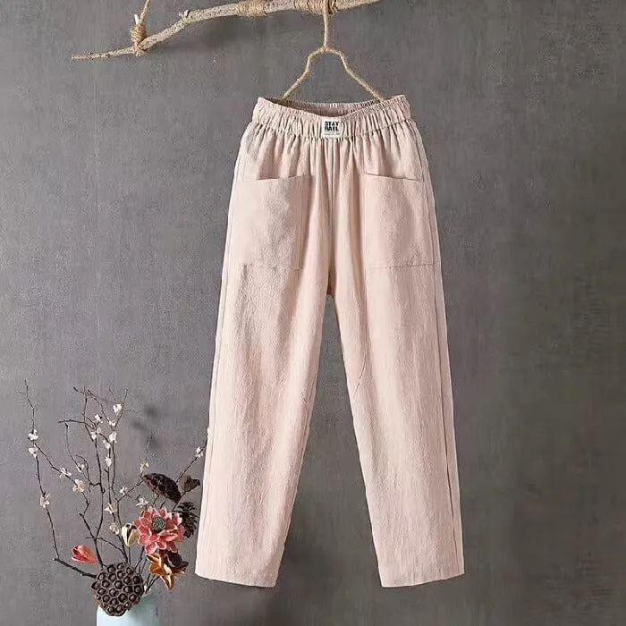 Comfortable Sophia cotton linen pants with elastic waist
