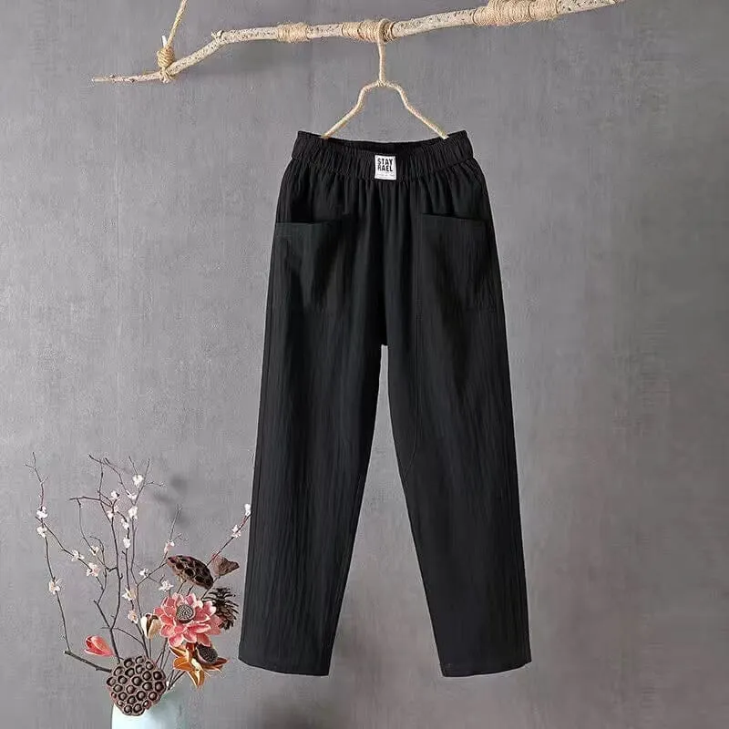 Comfortable Sophia cotton linen pants with elastic waist
