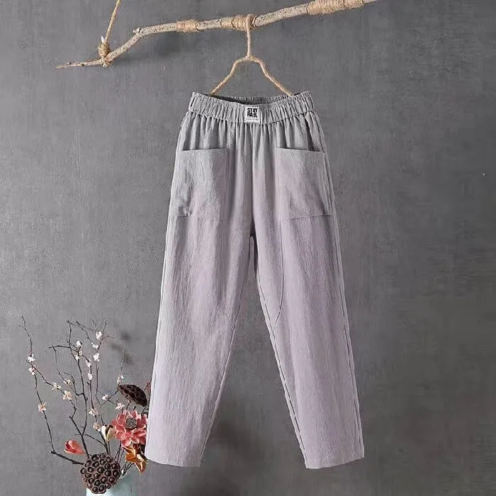 Comfortable Sophia cotton linen pants with elastic waist