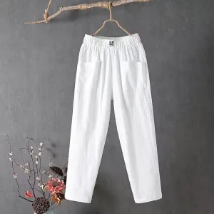 Comfortable Sophia cotton linen pants with elastic waist