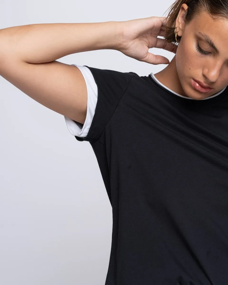 Contrast Layered Cap Sleeve T