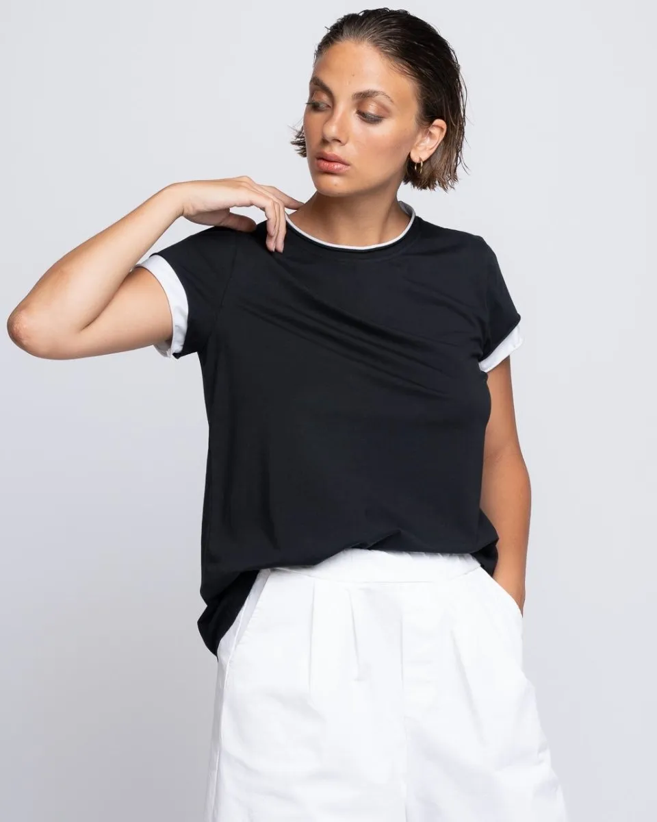 Contrast Layered Cap Sleeve T