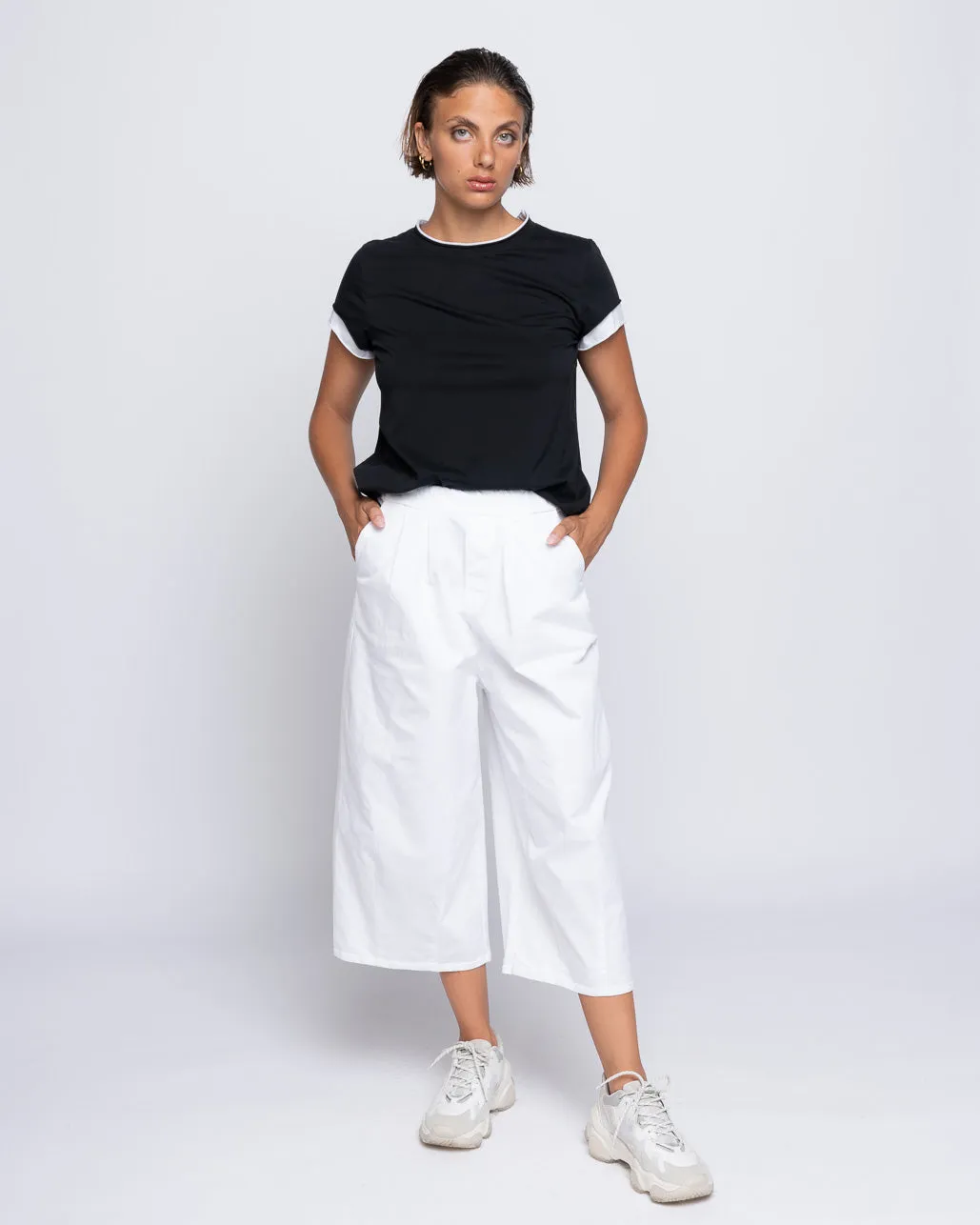Contrast Layered Cap Sleeve T