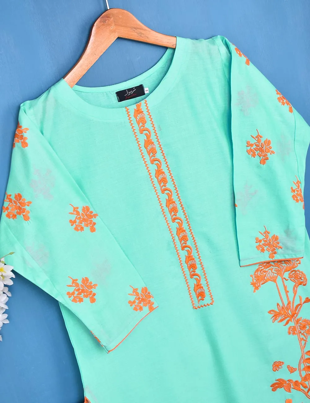 Cotton Embroidered Stitched Kurti - Eccentric Ripples (TS-045A-SeaGreen)