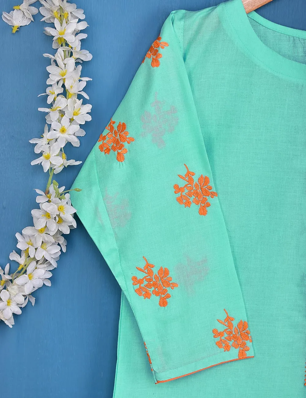 Cotton Embroidered Stitched Kurti - Eccentric Ripples (TS-045A-SeaGreen)