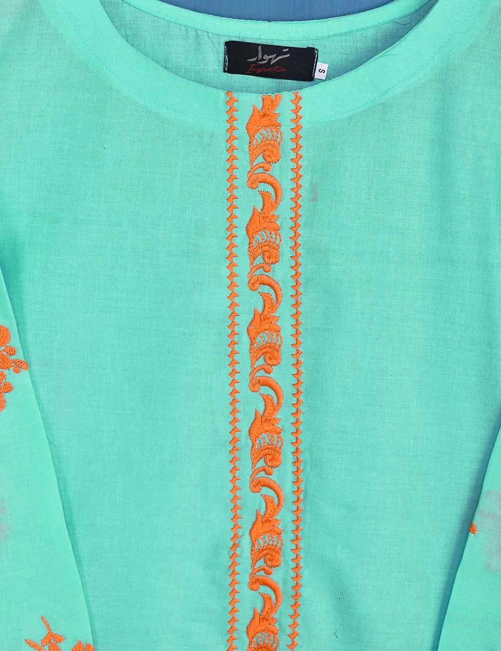 Cotton Embroidered Stitched Kurti - Eccentric Ripples (TS-045A-SeaGreen)