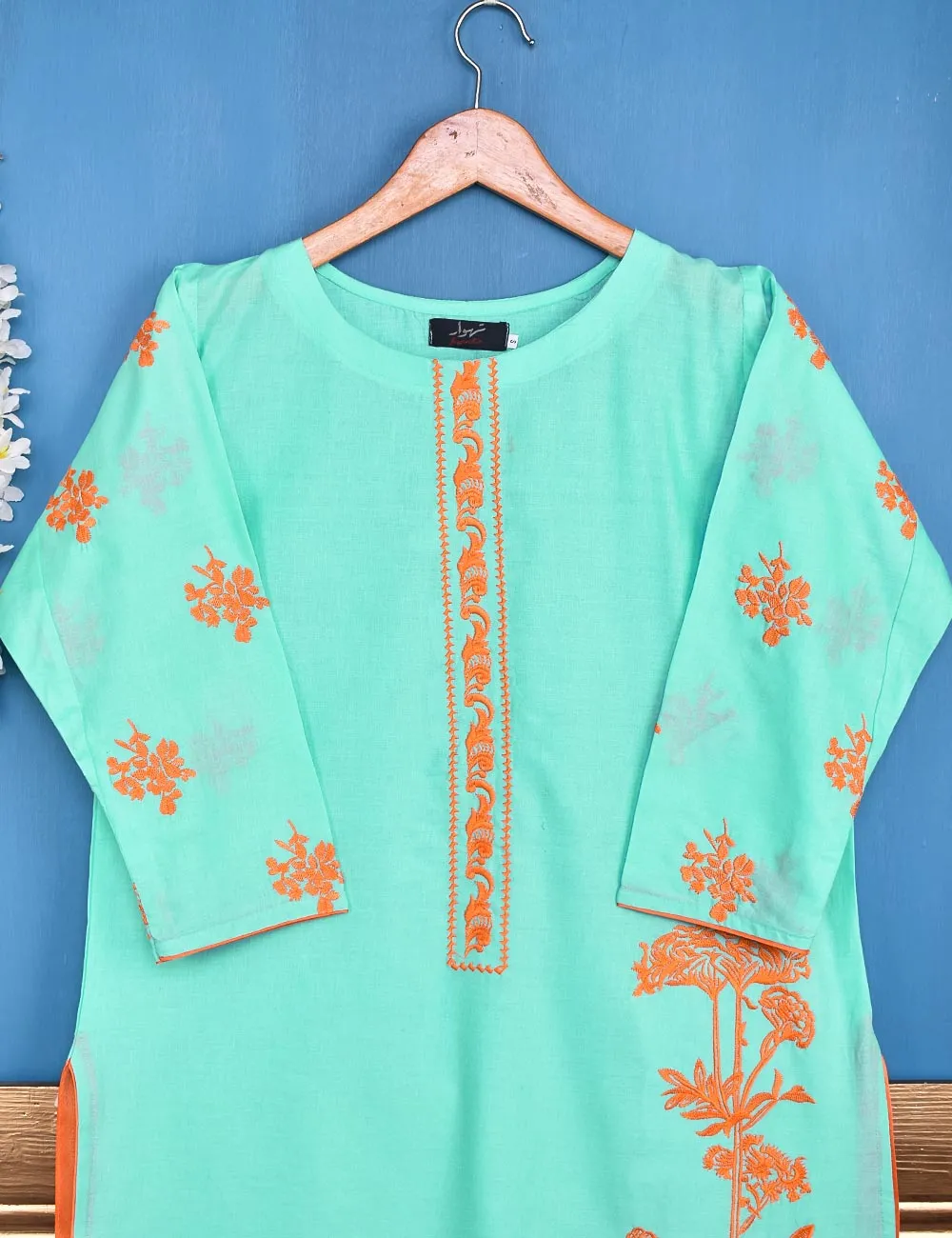 Cotton Embroidered Stitched Kurti - Eccentric Ripples (TS-045A-SeaGreen)
