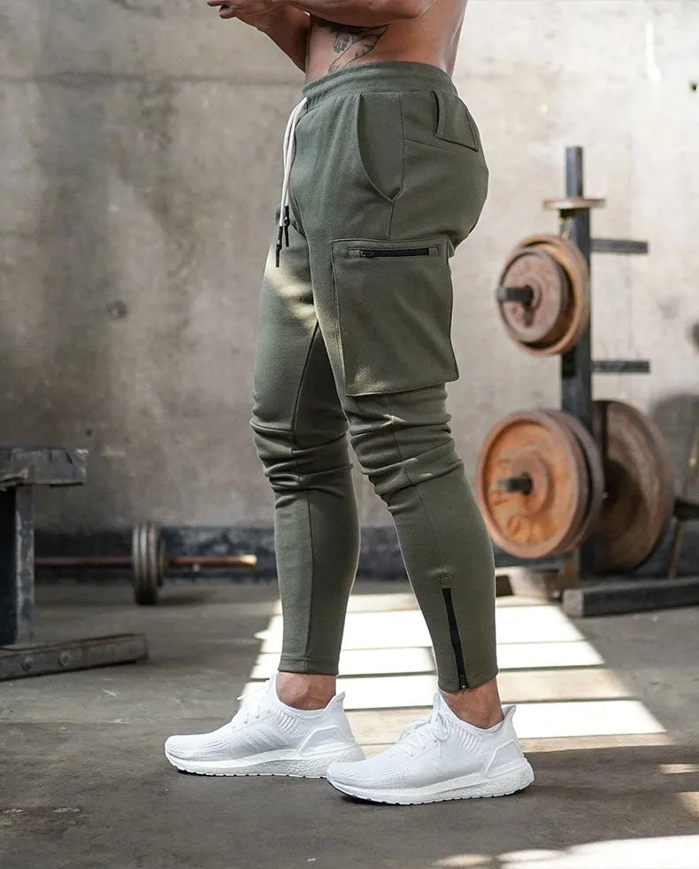Cotton Multi Zipper Pockets Taper Pants