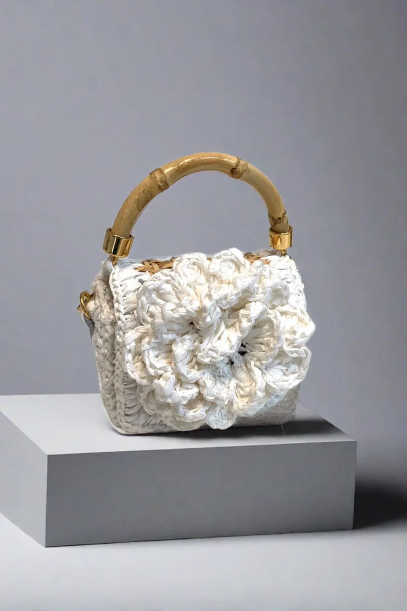 Crochet Flower Mini Bag in White