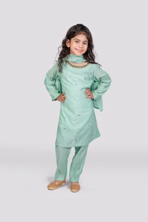 Dark Mint - Raw silk Chann Ensemble 3-piece stitched