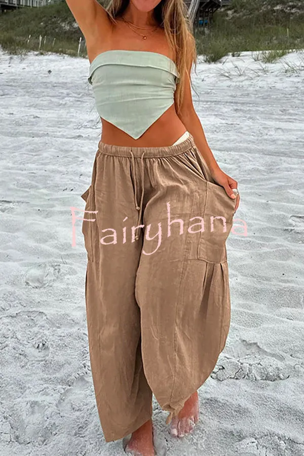 Diani Linen Blend Drawstring Waist Pocketed Loose Pants