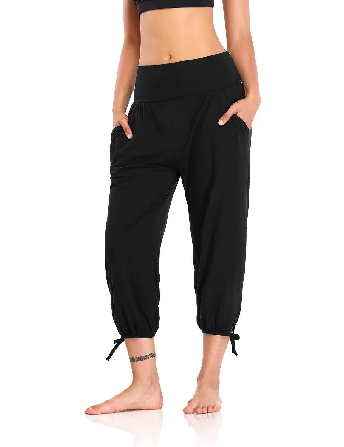 DIBAOLONG Womens Yoga Pants Capri Loose Workout Sweatpants Comfy Lounge Joggers with Pockets Black XL