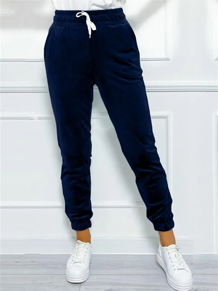 Drawstring Jogger Casual Velvet Pants for Women