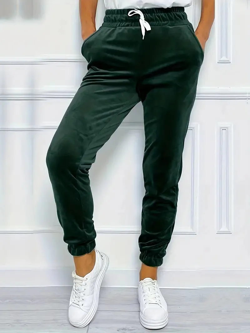 Drawstring Jogger Casual Velvet Pants for Women