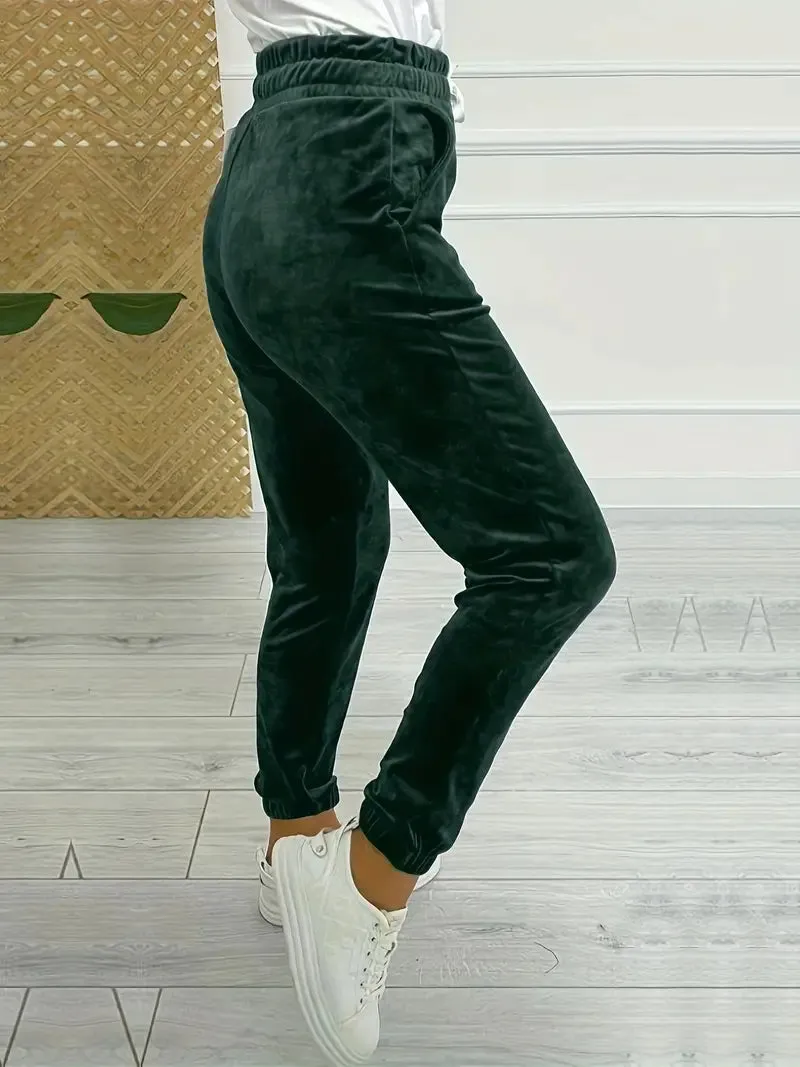 Drawstring Jogger Casual Velvet Pants for Women