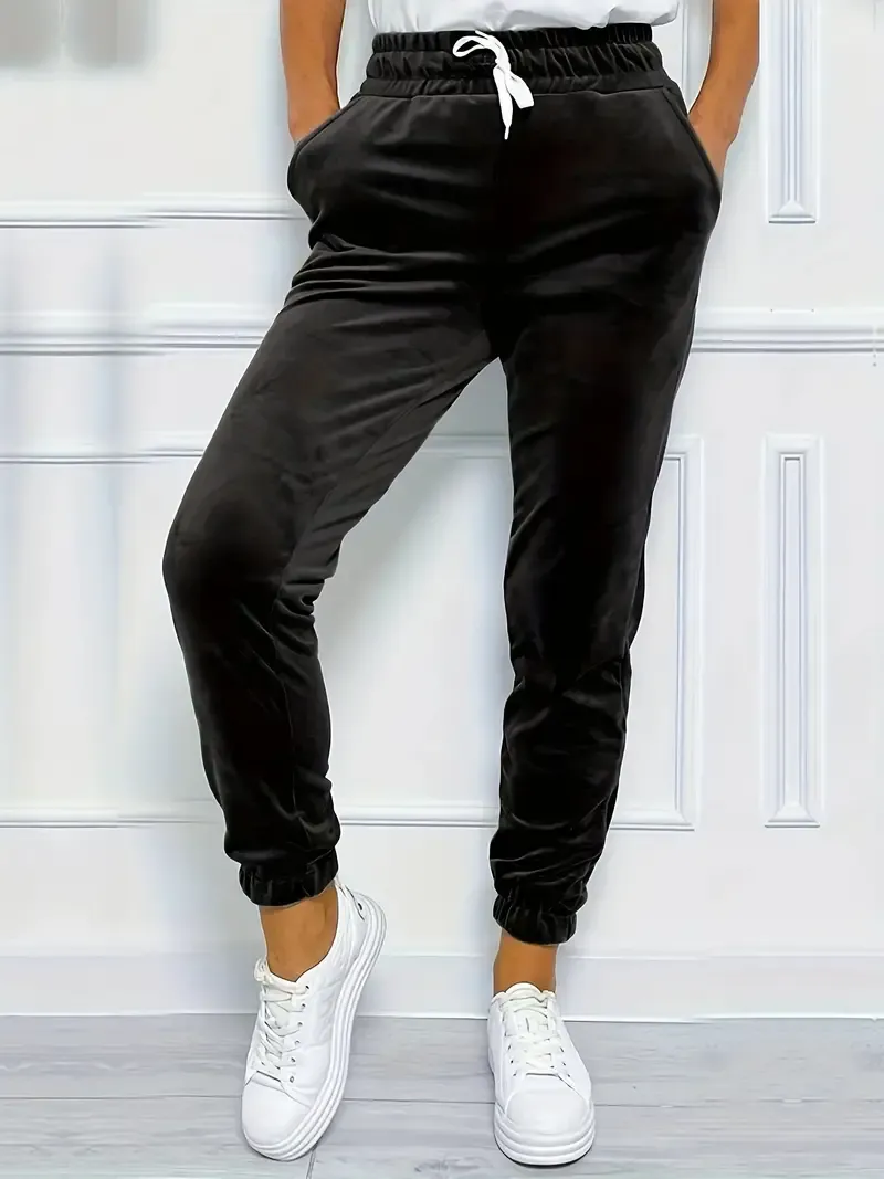 Drawstring Jogger Casual Velvet Pants for Women