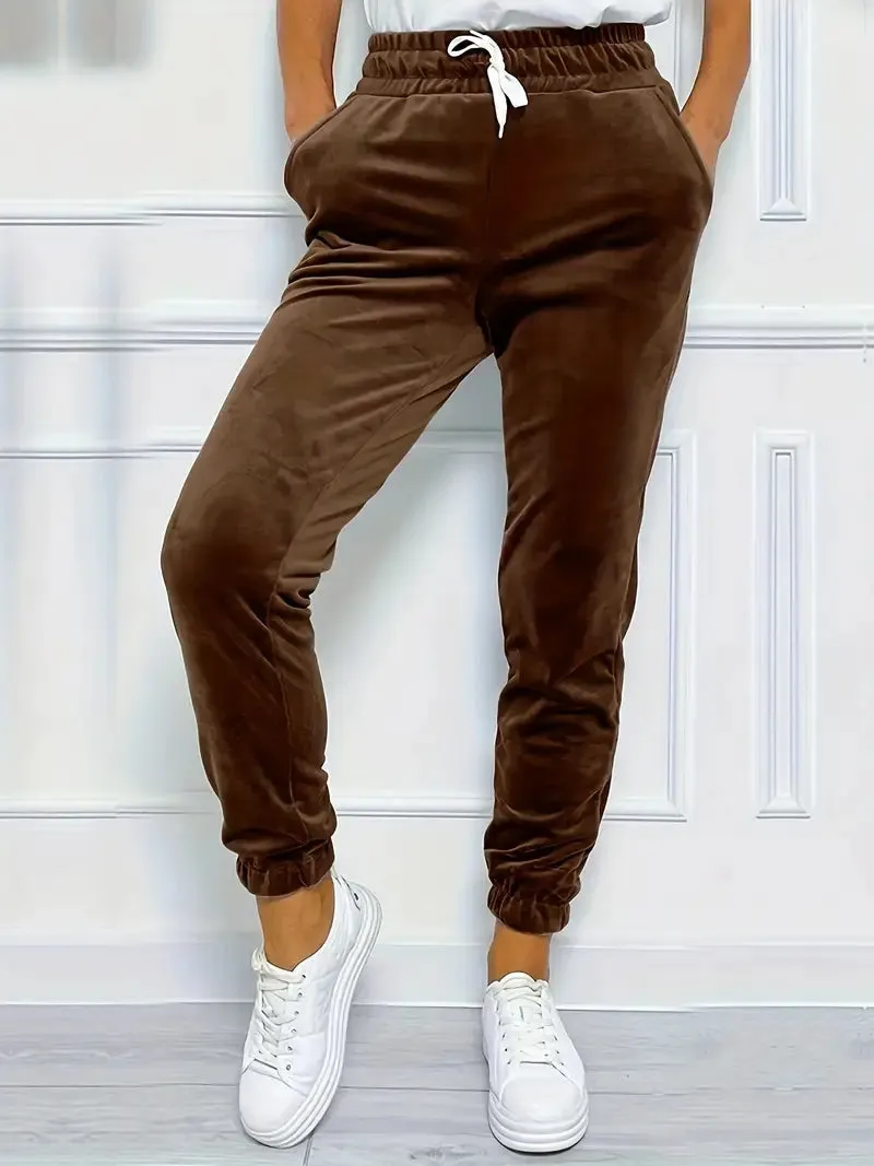 Drawstring Jogger Casual Velvet Pants for Women