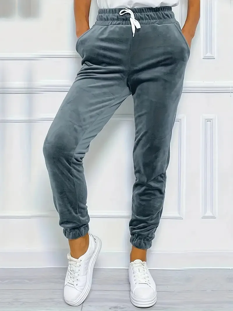 Drawstring Jogger Casual Velvet Pants for Women