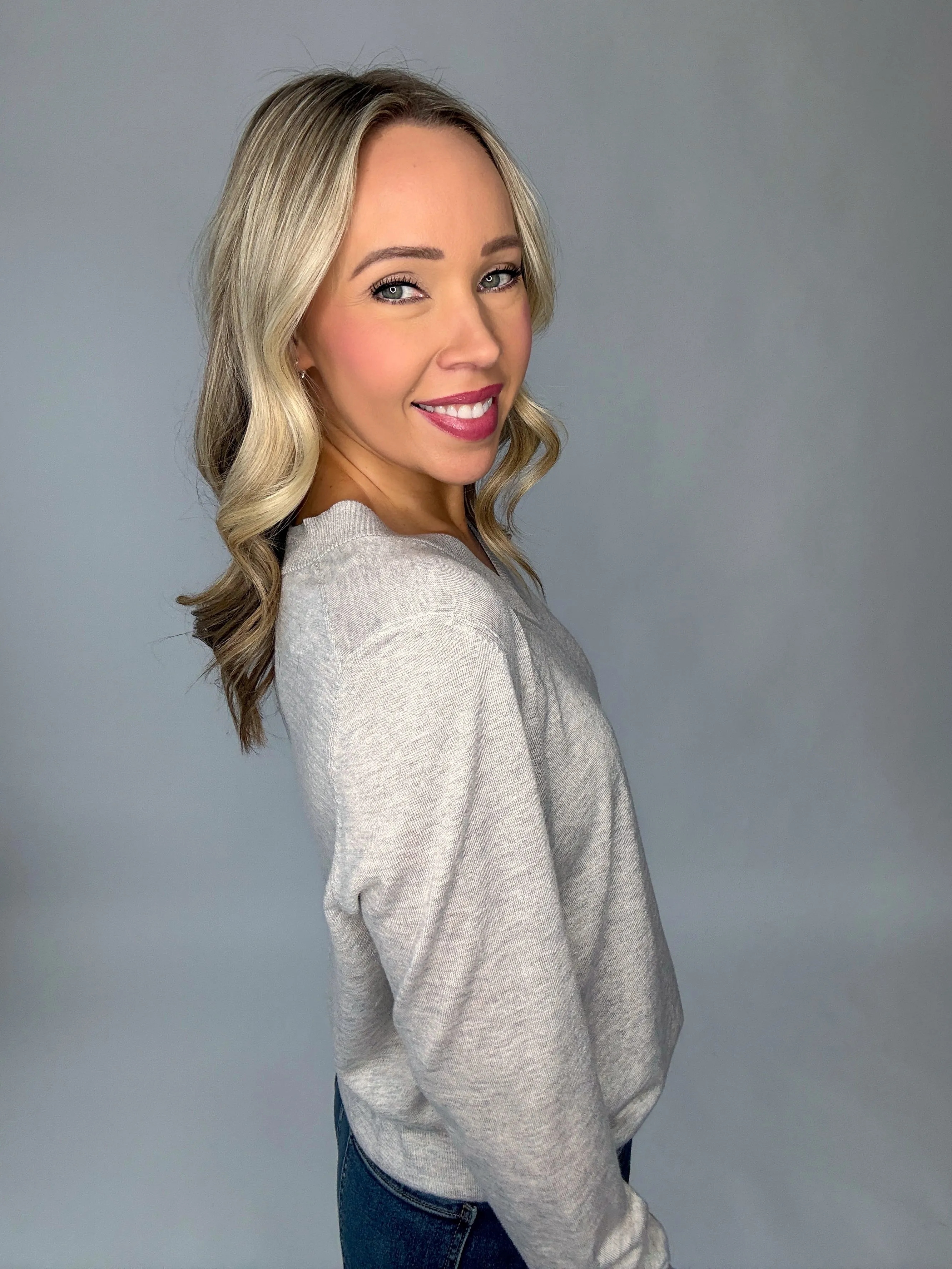 East Village V-Neck Sweater - Light Grey