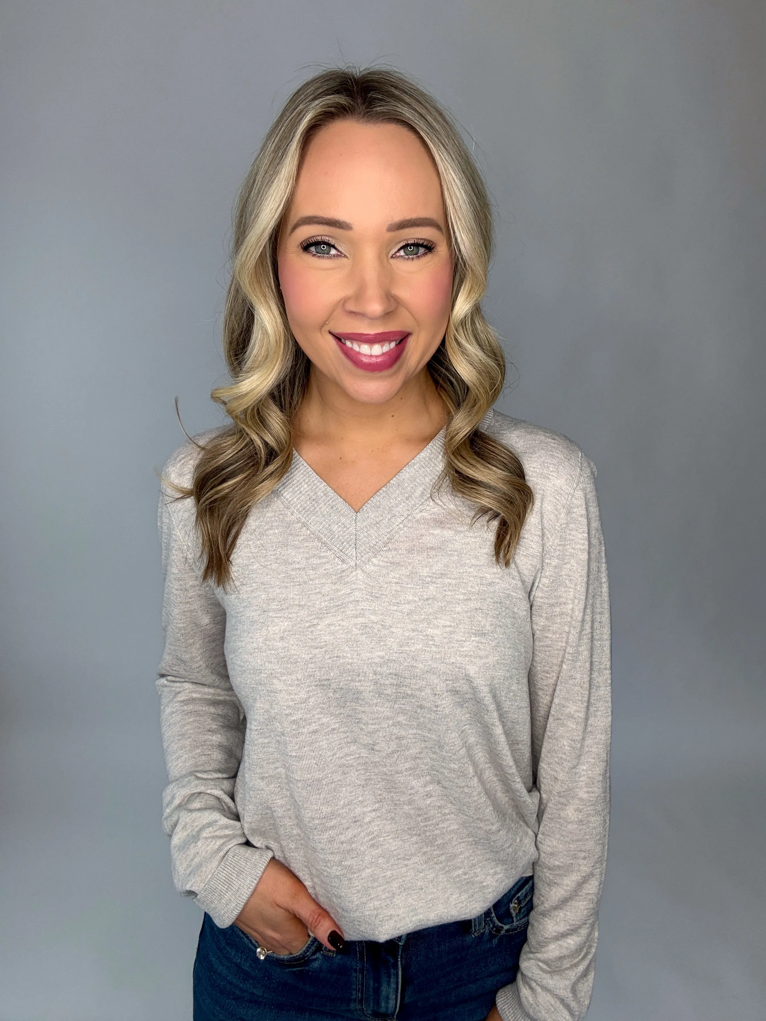 East Village V-Neck Sweater - Light Grey