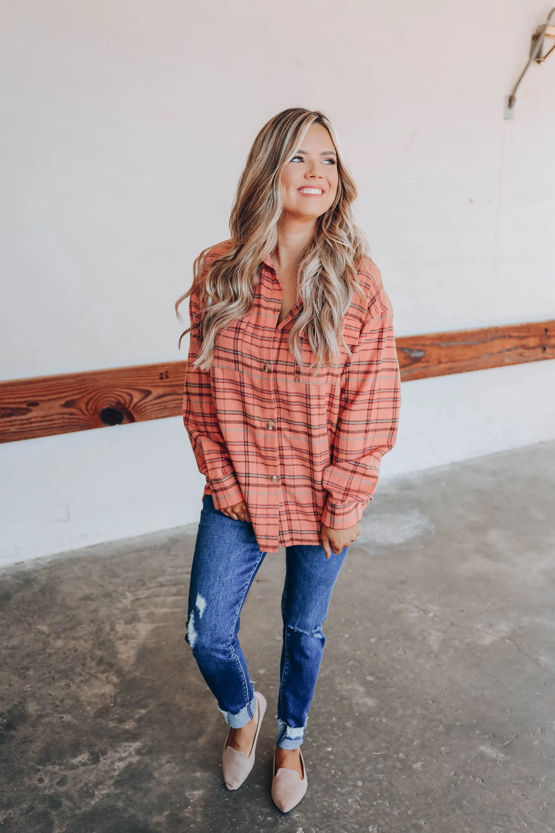 Faris Flannel Plaid Shirt - Peach