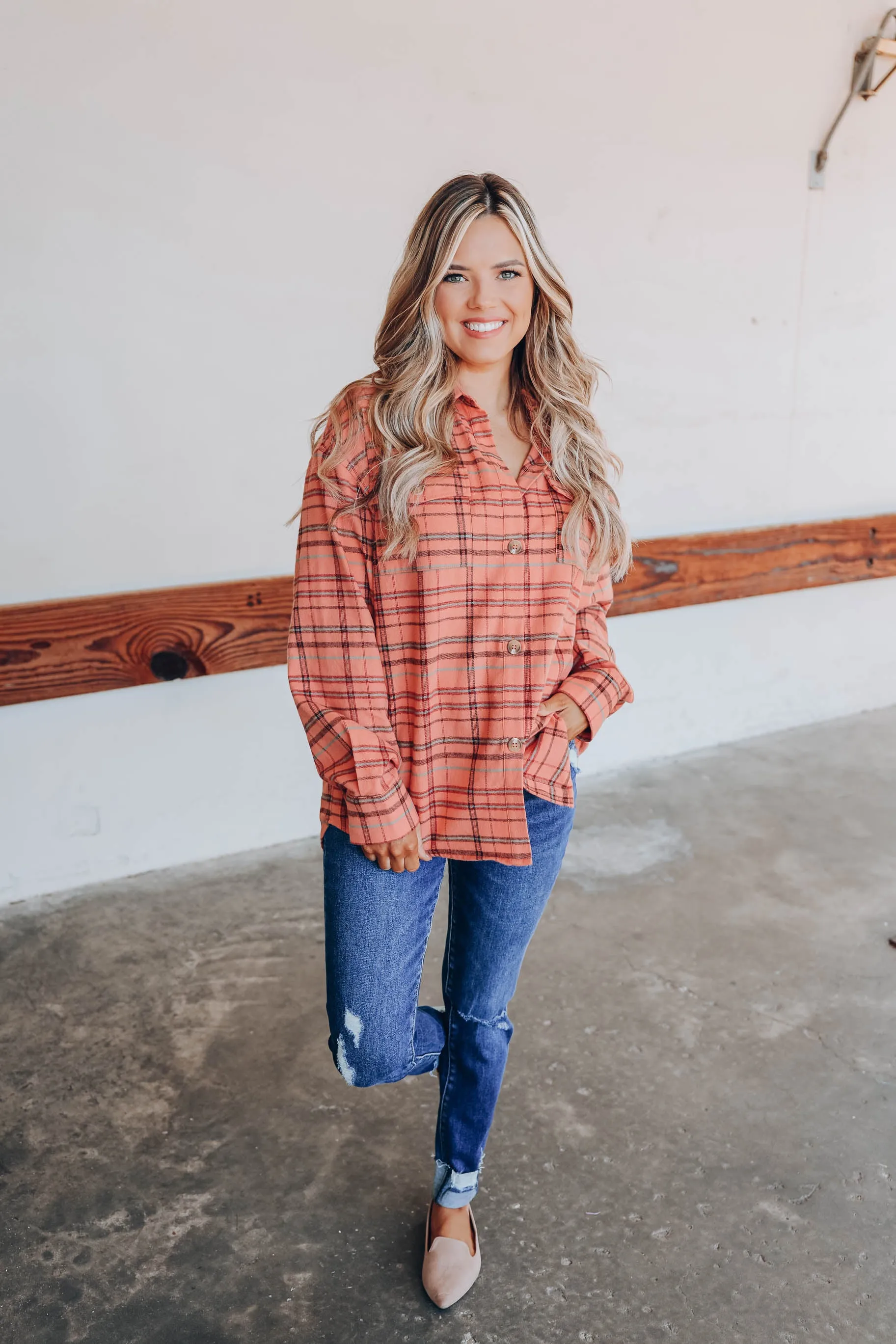 Faris Flannel Plaid Shirt - Peach