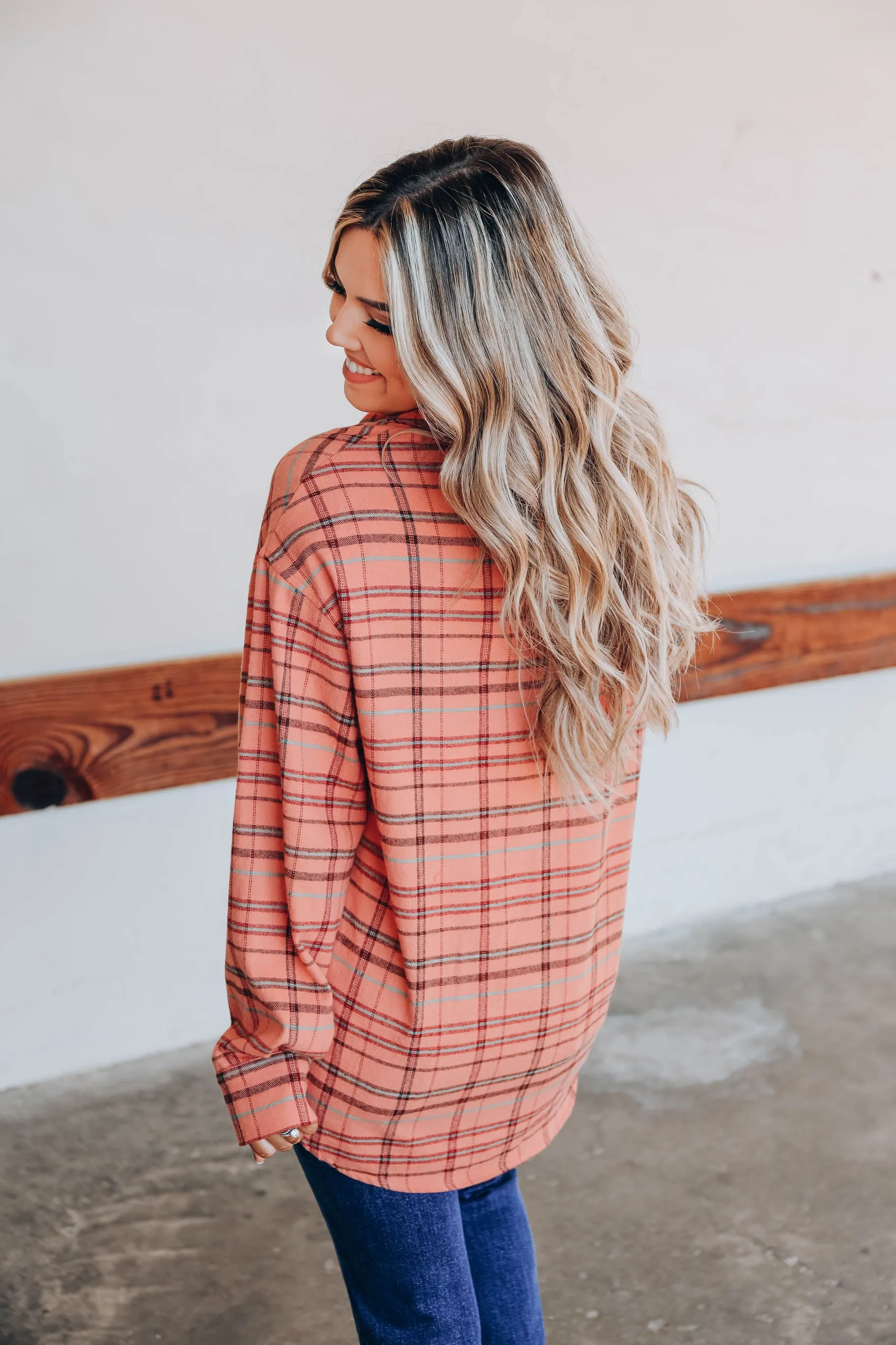 Faris Flannel Plaid Shirt - Peach