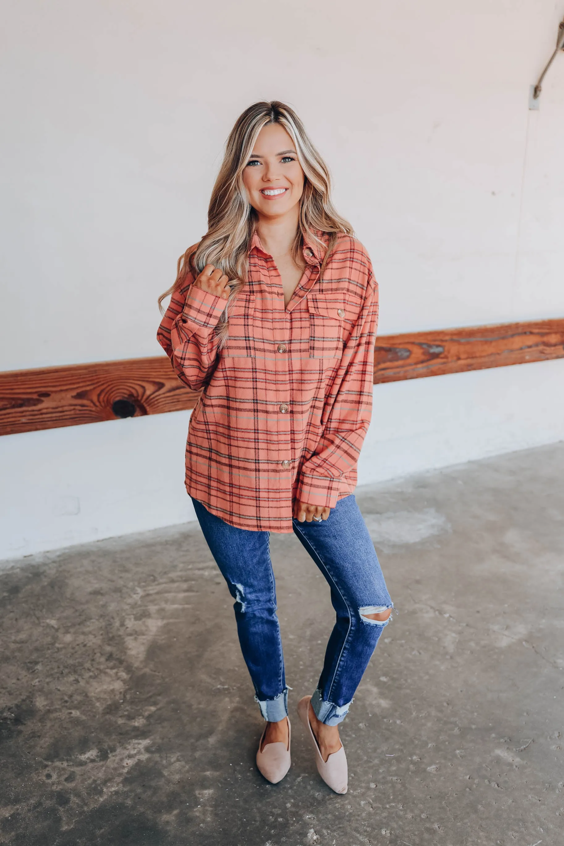 Faris Flannel Plaid Shirt - Peach